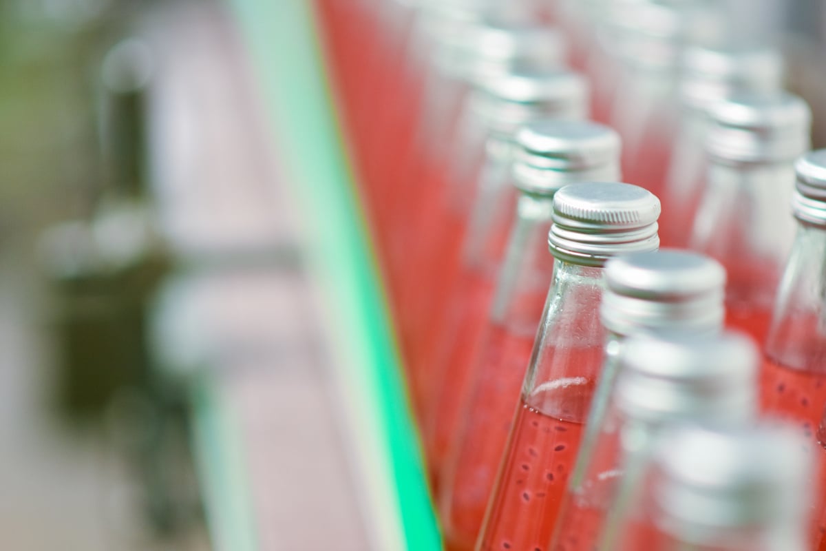 Beverage Bottles Are Being Conveyed on a Conveyor 